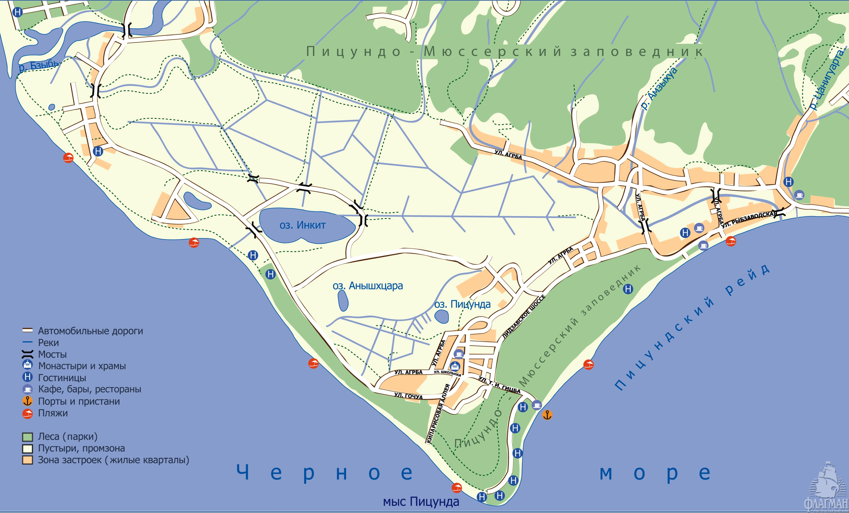  Карта-схема курорта Пицунда (сохраните и распечатайте)